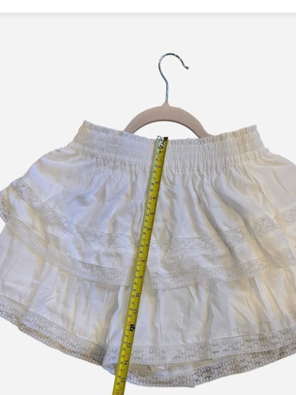 Cottagecore White Ruffle Lace Tiered Mini Skirt / Skort With Elastic Waist